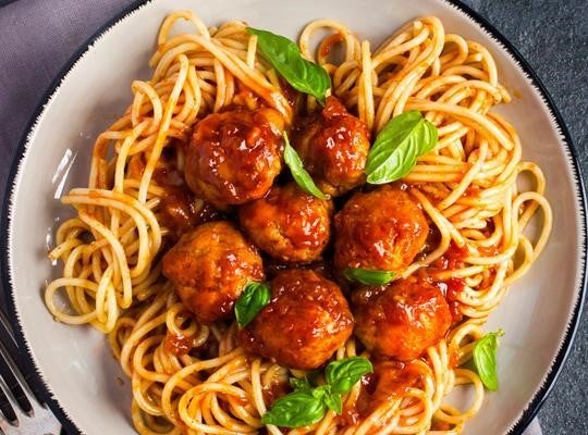 Spicy Meat ball pasta with tomato sauce.