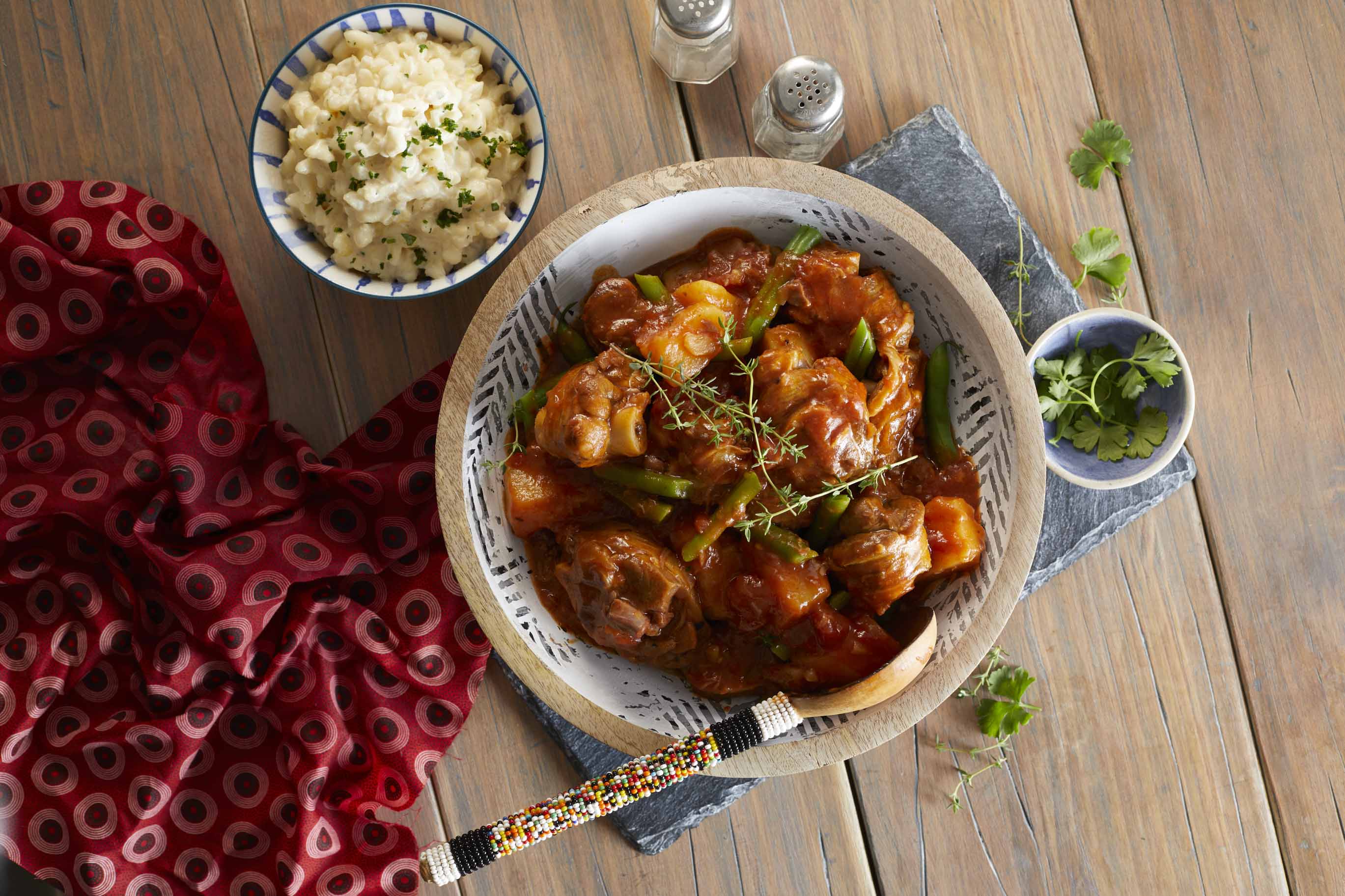 Lamb & Green Bean Bredie with Creamy Parmesan Samp