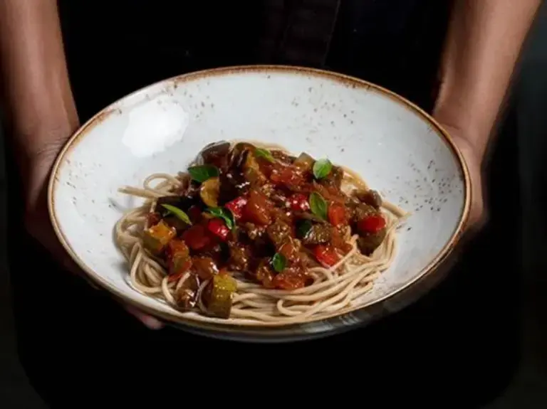 Caponata on wholewheat spaghetti recipe