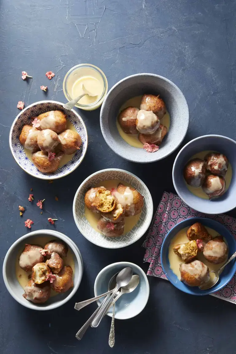 Pumpkin Vetkoek with Caramel Sauce