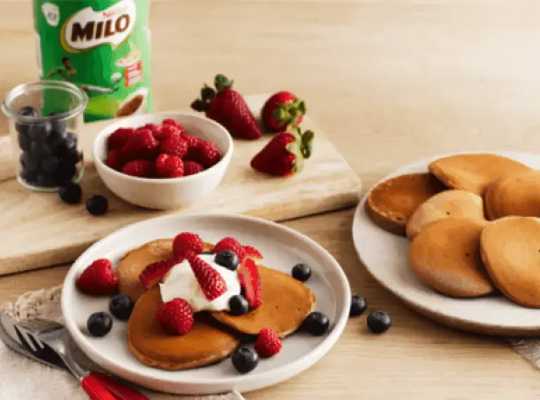 MILO Pikelets with Yoghurt and Berries