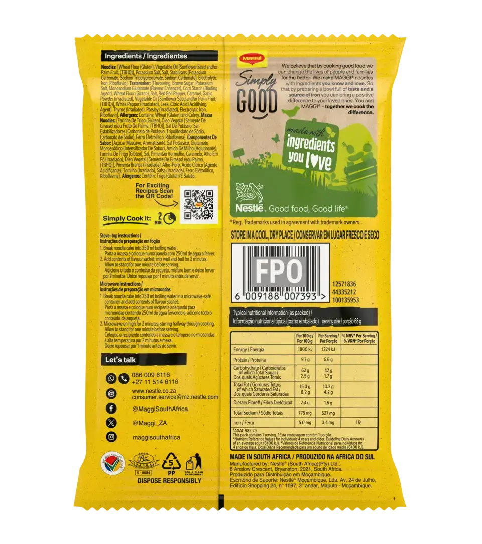 MAGGI 2 MInute Noodles - Beef 68g - back