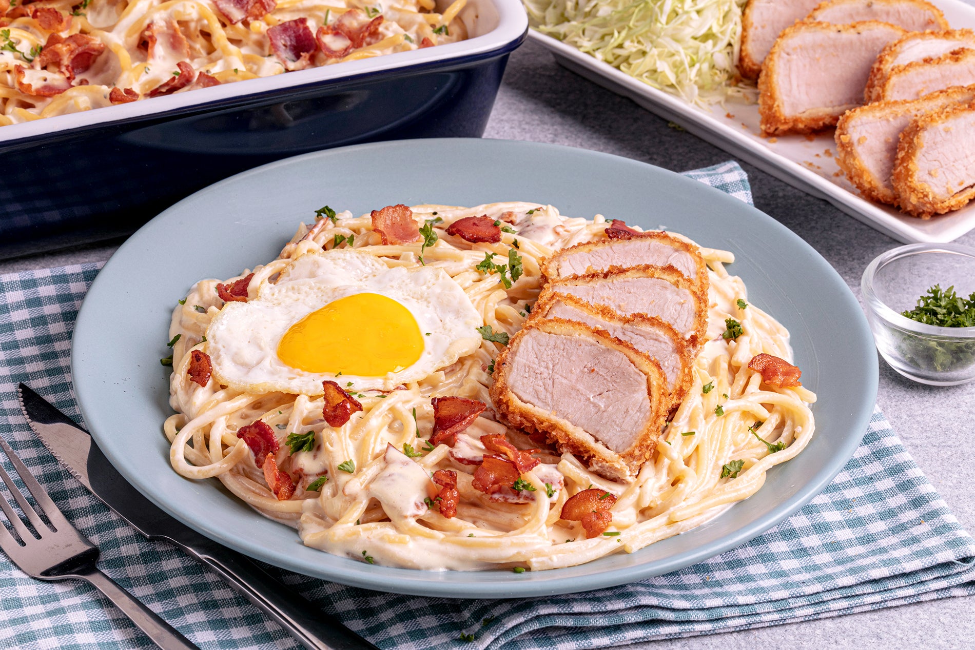 Creamy Carbonara with Pork Cutlet