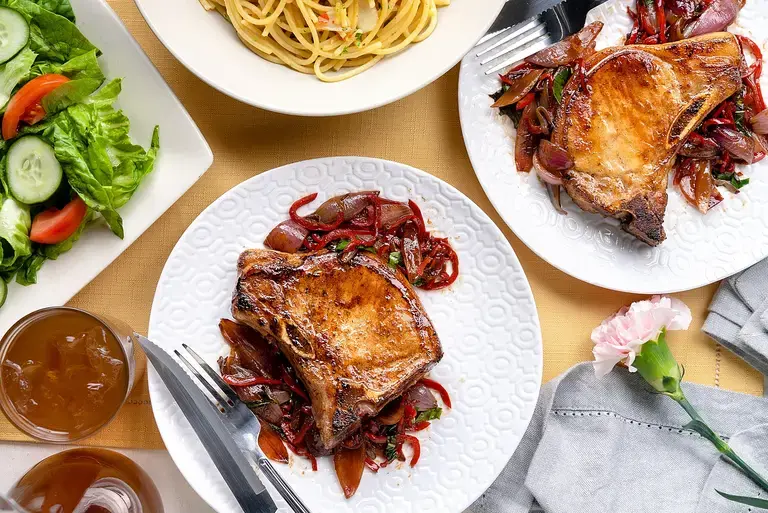 Pork Chops with Pepper and Onion Relish