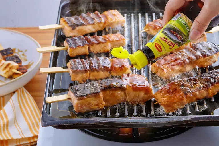Savorventure Grilled Salmon Belly Skewers