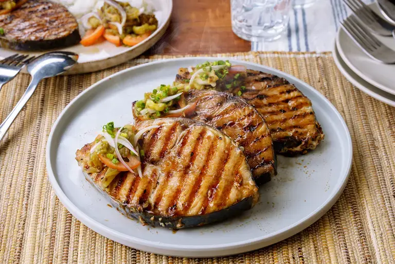 Grilled Tanigue with Eggplant Salad