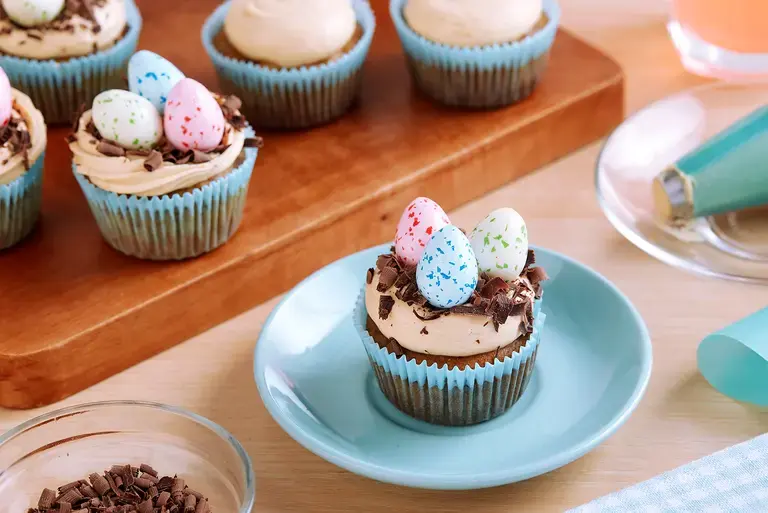 Easter Egg Hunt Banana Cupcake with Peanut Butter Frosting