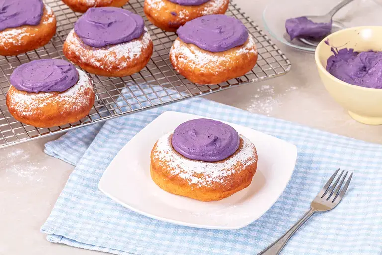Creamy Ube Filled Doughnuts