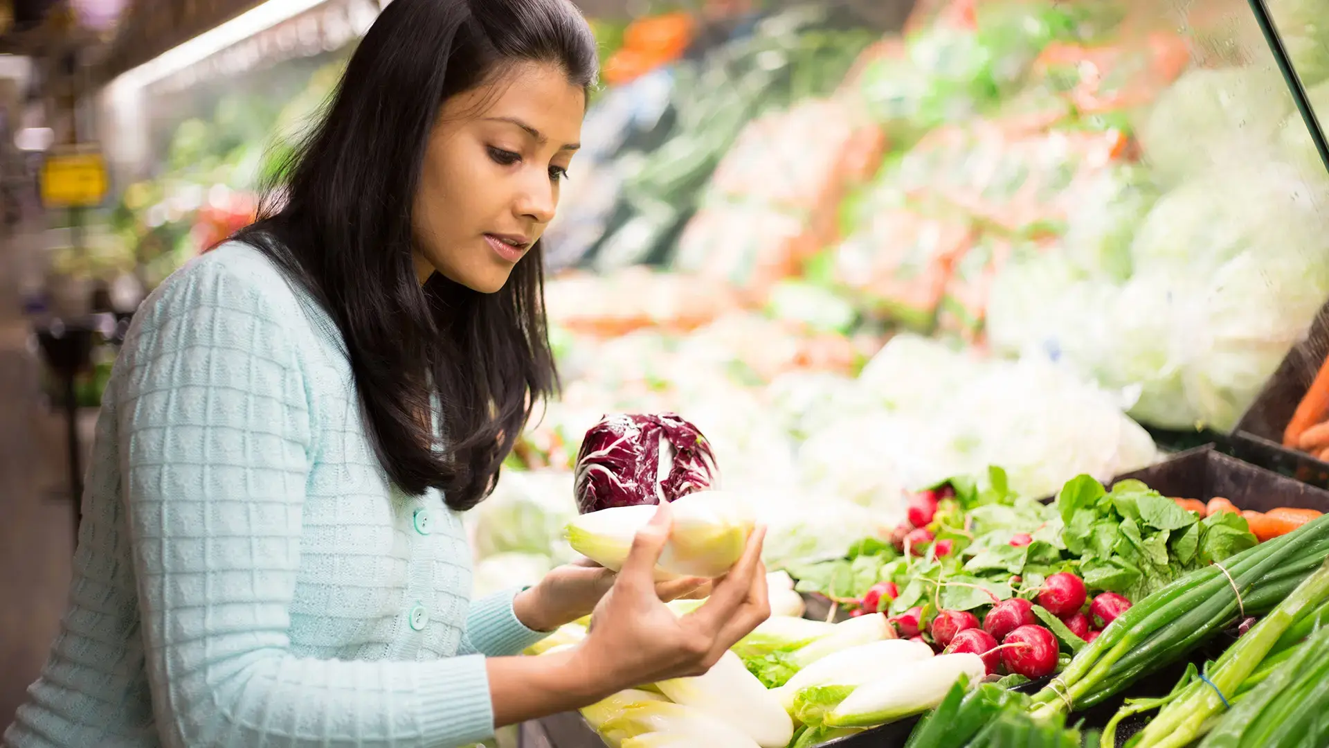 Closeup portrait woman grocery shopping