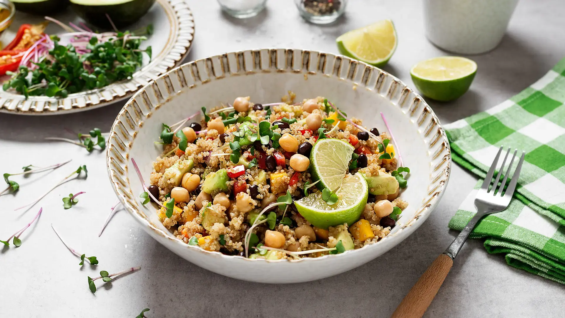 Healthy quinoa black bean salad with mango and avocado