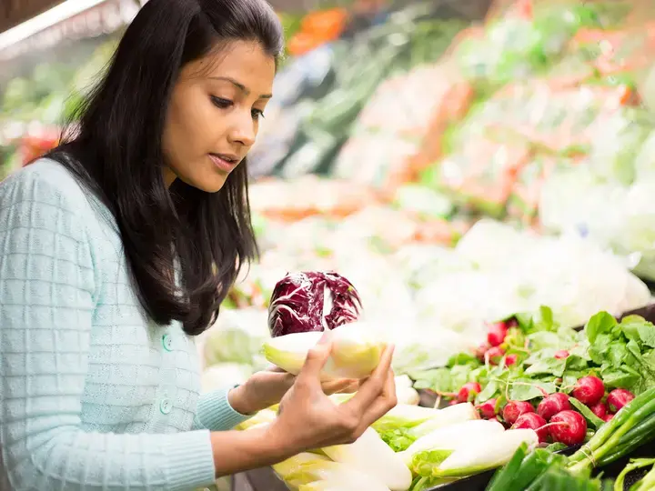 Closeup portrait woman grocery shopping