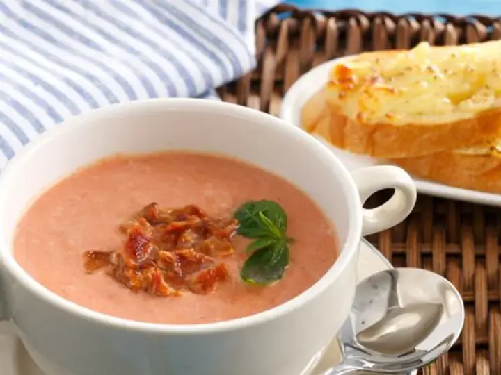 Healthy Tomato Soup with Cream &amp; Cheese Dipped Toast