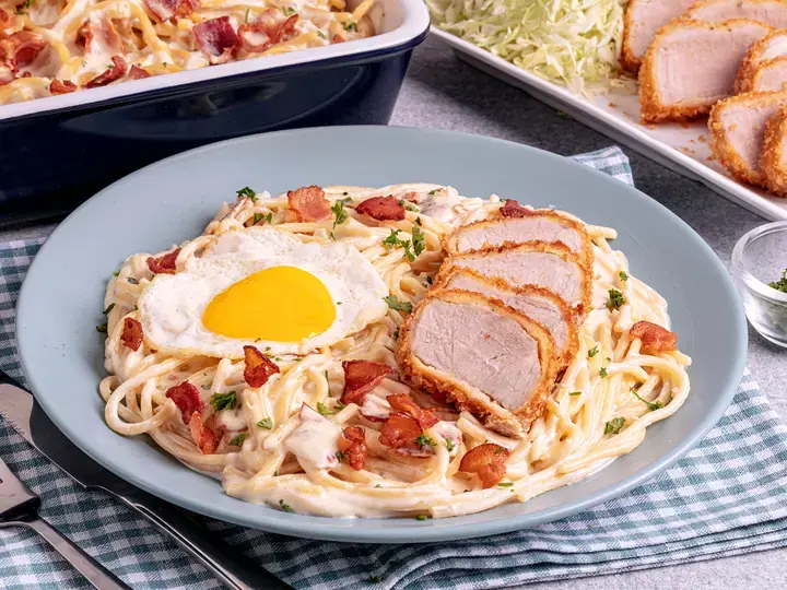 Creamy Carbonara with Pork Cutlet