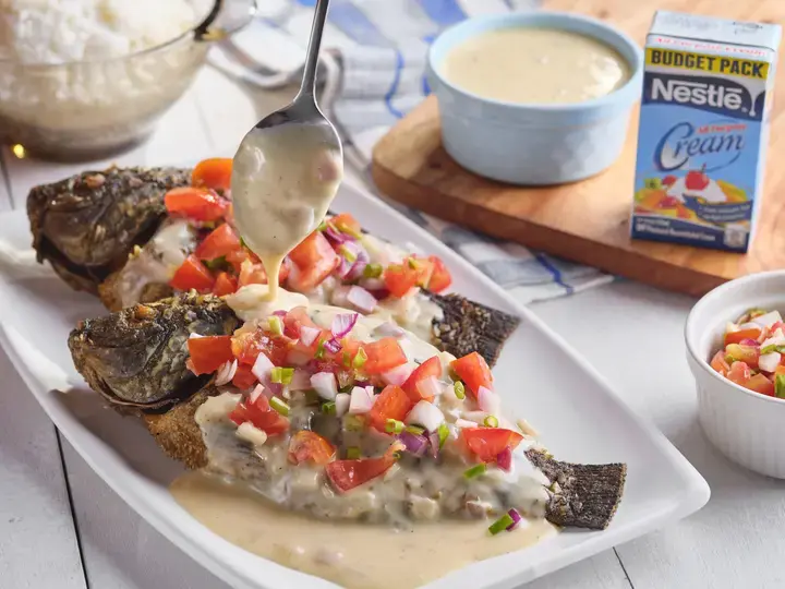 Fried Tilapia with Cheesy Cream Sauce