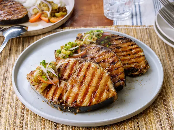 Grilled Tanigue with Eggplant Salad