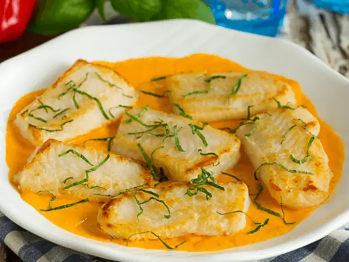 cream dory with creamy red pepper sauce